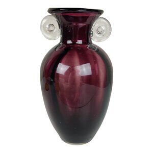 Vintage Pier 1 Amethyst Hand Blown Glass Vase Amphora Shaped Clear Handles